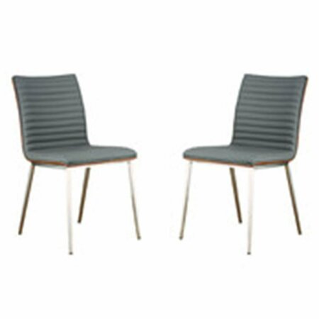 BEDDING BEYOND Armen Art Furniture  Cafe Brushed Stainless Steel Dining Chair, Gray Pu with Walnut Back, 2PK BE2522282